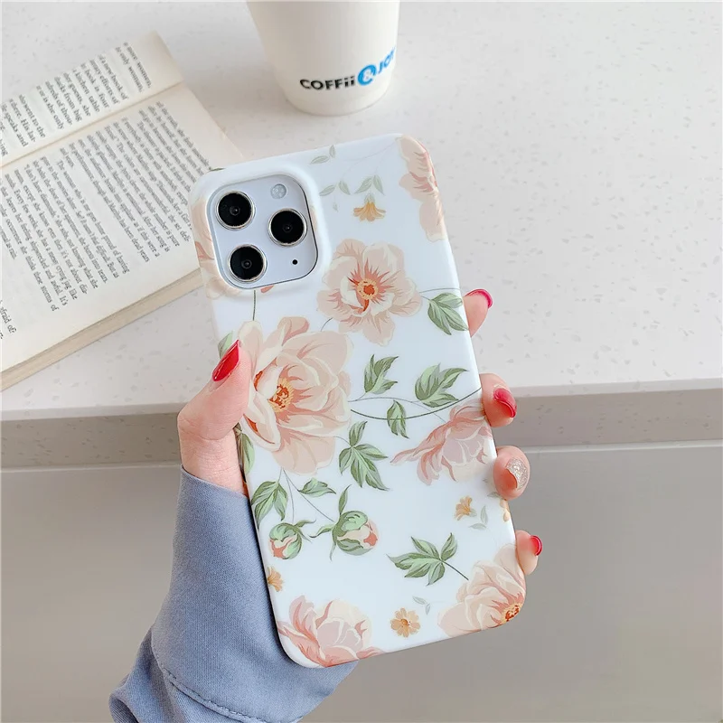 INS Plants flower painted Case for iphone 12 12Pro Max 11 11Pro X XR XS Max 7 8 Plus SE Matte soft silicone case Cover capa