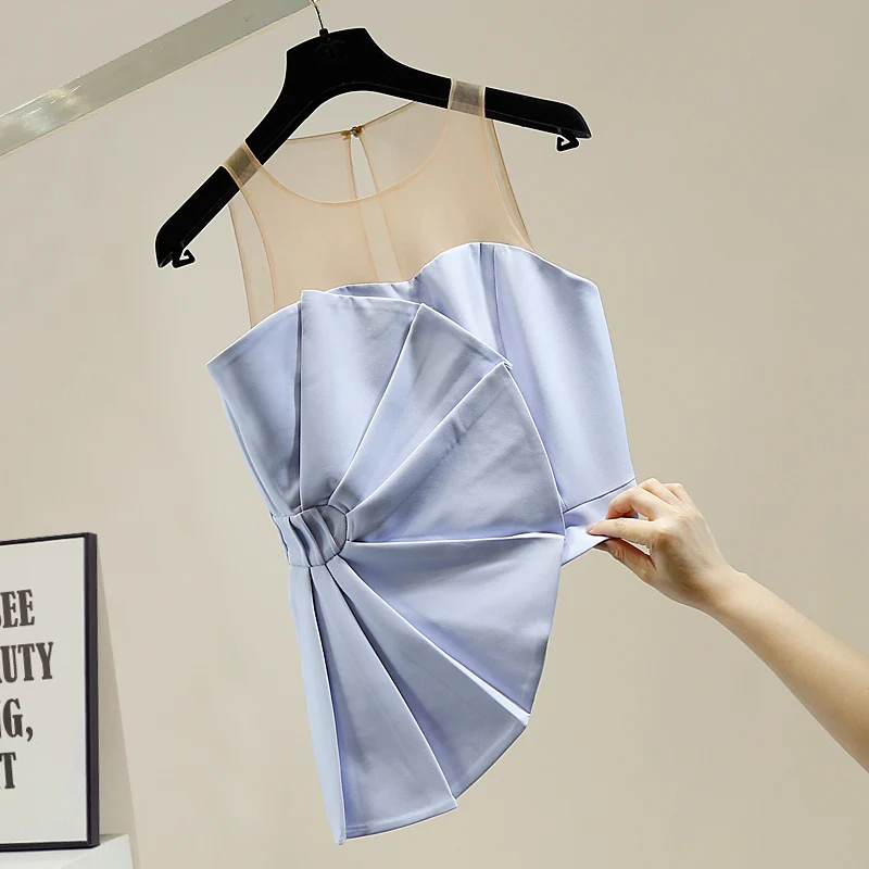 Sexy Mesh Stitching Back Zipper Irregular Fan-Shaped Strapless Bra Top Ladies Temperament Evening Party Shirt Blouse Blusas
Sexy Mesh Stitching Back Zipper Irregular Fan-Shaped Strapless Bra Top Ladies Temperament Evening Party Shirt Blouse Blusas