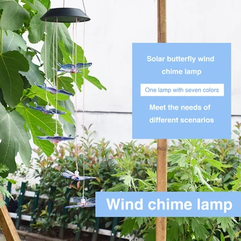 

Solar Powered Butterfly Mobile Easy Install Wind Chime Lamp Waterproof Color Changing Landscaping Hanging Outdoor Garden Lawn