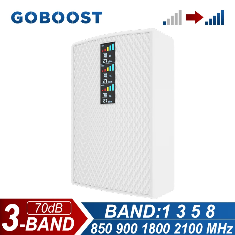 Трехдиапазонный усилитель сигнала GOBOOST 70 дБ 2G 3G 4G CDMA 850 GSM 900 DCS 1800 WCDMA 2100 МГц