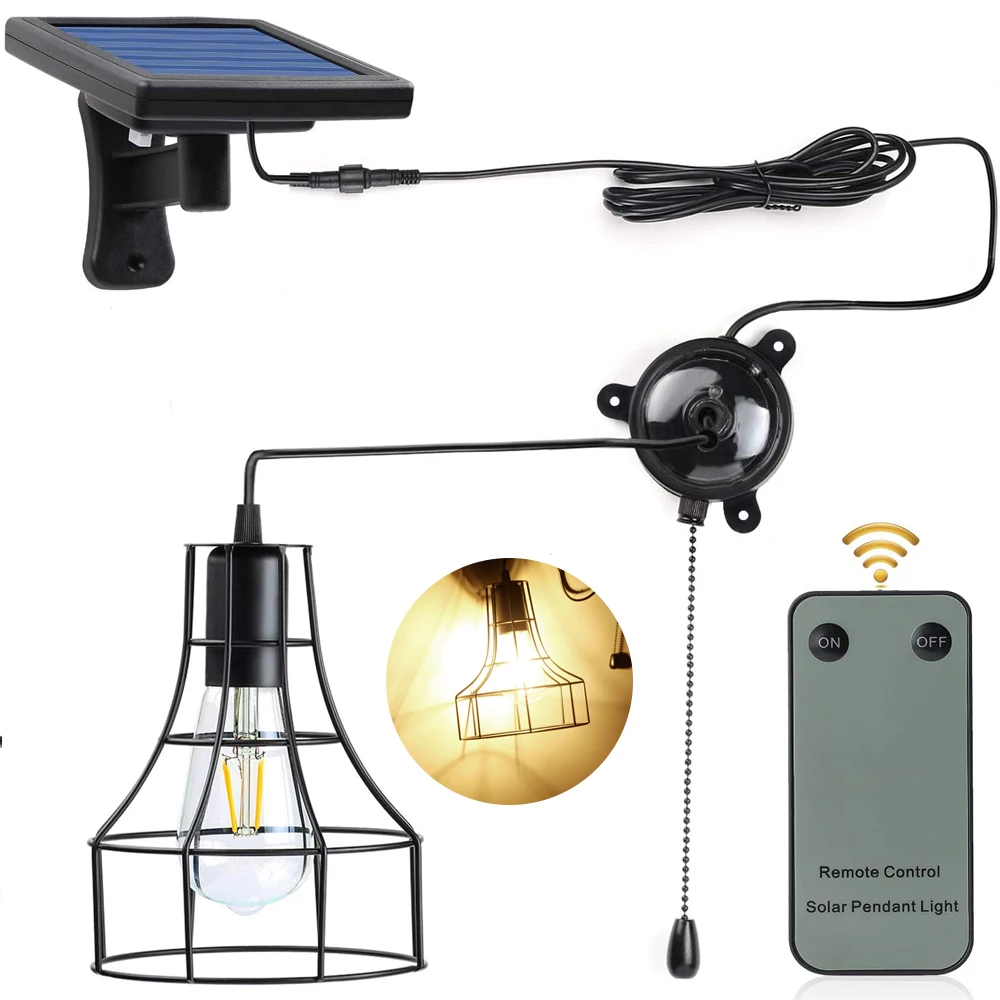 Solar Pendant Lights Outdoor Hanging Shed Lámparas Solares Powered Ceiling Light Tungsten Bulb with Remote Control for Garden
Solar Pendant Lights Outdoor Hanging Shed Lámparas Solares Powered Ceiling Light Tungsten Bulb with Remote Control for Garden