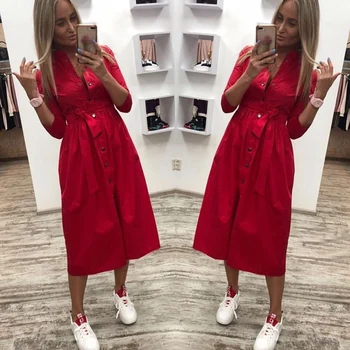 XXL Casual Sashes A Line Party Maxi Dress Women 2019 Button Turn Down Collar OL Style Shirt Dress Ladies Summer Solid Knee Dress
XXL Casual Sashes A Line Party Maxi Dress Women 2019 Button Turn Down Collar OL Style Shirt Dress Ladies Summer Solid Knee Dress