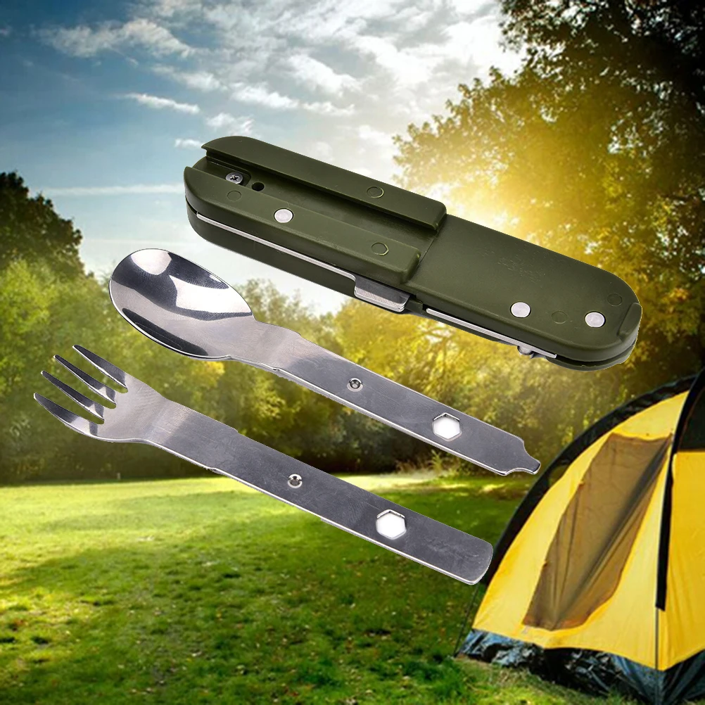 1Set Folding Portable Stainless Steel Camping Picnic Cutlery Knife Fork Spoon Bottle Opener Flatware Tableware Travel Kit | Спорт и