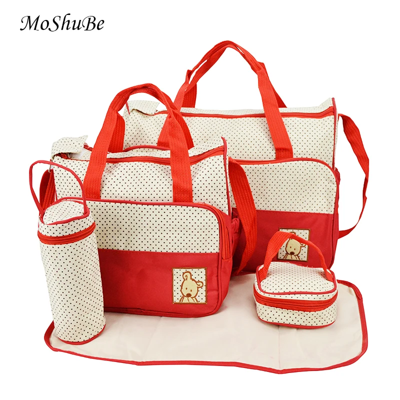 

5 pcs/set Mummy Diaper Bag Baby Stroller Nappy Organizer Dots Shoulder Bags for Mom Maternity Women's Handbag Large Capacity