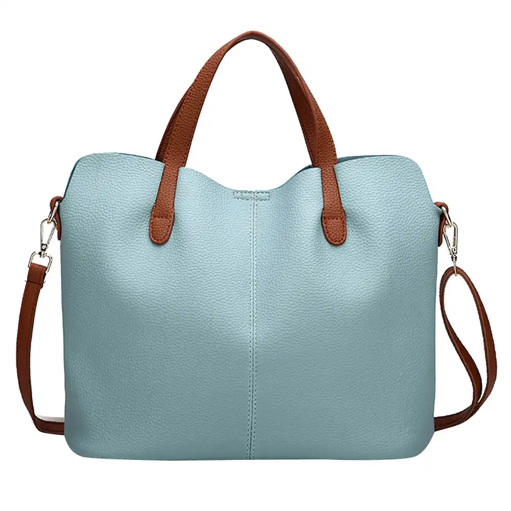 leather tote classic pure color bags female top-handle handbag