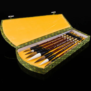 

7pcs/lot Chinese calligraphy brush pen set weasel hair/Woolen Hair writing brush medium regular script brush gift box set