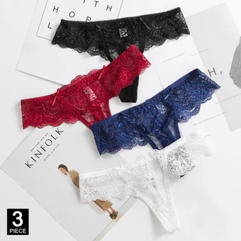 Thongs Woman Sexy Lace Transparent Panties Solid Color Floral G-string Underwear Underpants Female Panty 3 Pcs/set Dropshipping 
Thongs Woman Sexy Lace Transparent Panties Solid Color Floral G-string Underwear Underpants Female Panty 3 Pcs/set Dropshipping