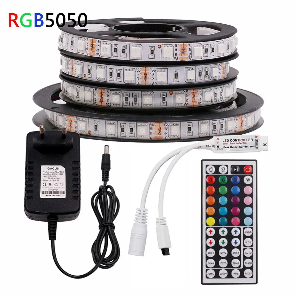 Светодиодная лента RGB 5 м 10 12 В постоянного тока SMD 5050 2835 60 светодиодов/метр гибкая