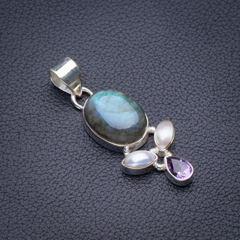 StarGems Natural Blue Fire Labradorite,River Pearl And Amethyst Handmade 925 Sterling Silver Pendant 1.75" D5301 
StarGems Natural Blue Fire Labradorite,River Pearl And Amethyst Handmade 925 Sterling Silver Pendant 1.75" D5301