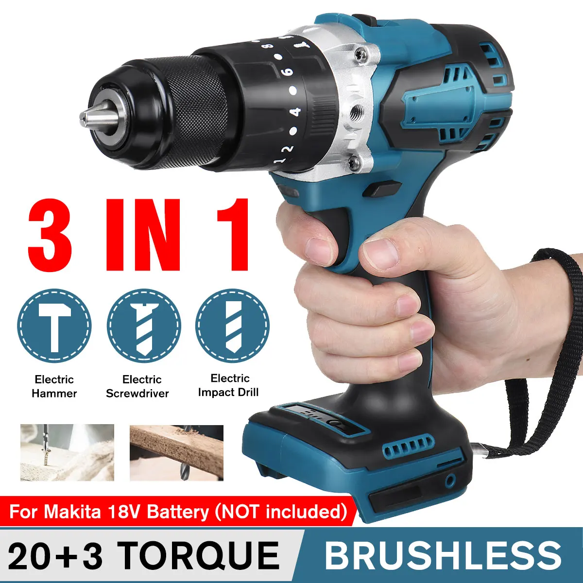 Drillpro 3 in 1 13mm Brushless Electric Impact Drill Hammer 20+3 Torque Rechargeable Electric Screwdriver for Makita 18V Battery
Drillpro 3 in 1 13mm Brushless Electric Impact Drill Hammer 20+3 Torque Rechargeable Electric Screwdriver for Makita 18V Battery