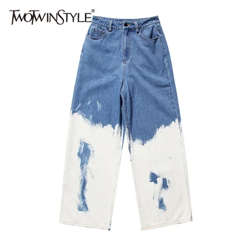 TWOTWINSTYLE Casual Loose Painted Women Full Length Jeans High Waist Hit Color Asymmetrical Denim Wide Leg Pants For Female Tide
TWOTWINSTYLE Casual Loose Painted Women Full Length Jeans High Waist Hit Color Asymmetrical Denim Wide Leg Pants For Female Tide