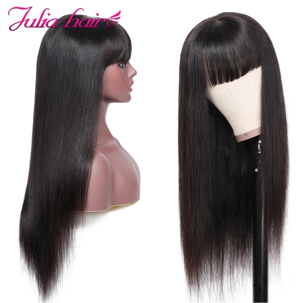 Brazilian Transparent Lace Front Wig With Bangs 13x4 Straight Glueless Lace Front Human Hair Wigs Ali Julia Remy Hair Lace Wig (11)