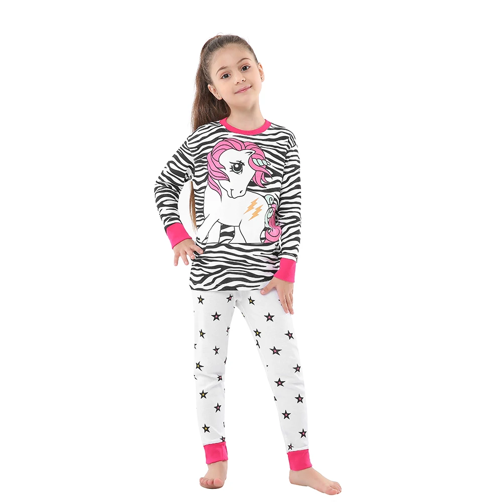 Пижамы с лошадкой для девочек Детская одежда сна рисунком зебры Детский комплект