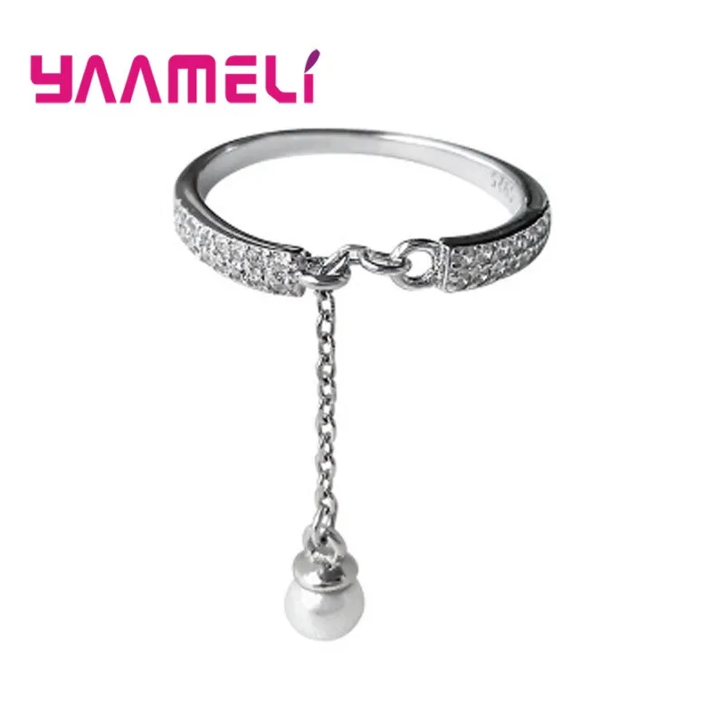 925 Sterling Silver CZ Diamond Pearl Ring with Chain Tassel Stylish OL Jewelry Fashion Wedding Engagement Accessories Bague
925 Sterling Silver CZ Diamond Pearl Ring with Chain Tassel Stylish OL Jewelry Fashion Wedding Engagement Accessories Bague