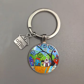 별빛 하늘 아래 아름다운 집 열쇠 고리, 새 집 열쇠 고리, 개성 있는 보석 선물, 새 집 열쇠 홀더