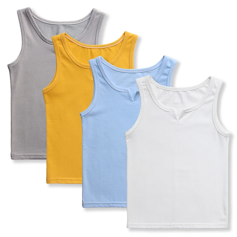 

4PCS Kids Top Tanks Knitted Cotton Summer Toddler Boys Girls Clothes Elastic Solid Pure Cotton Children Top Tanks Set