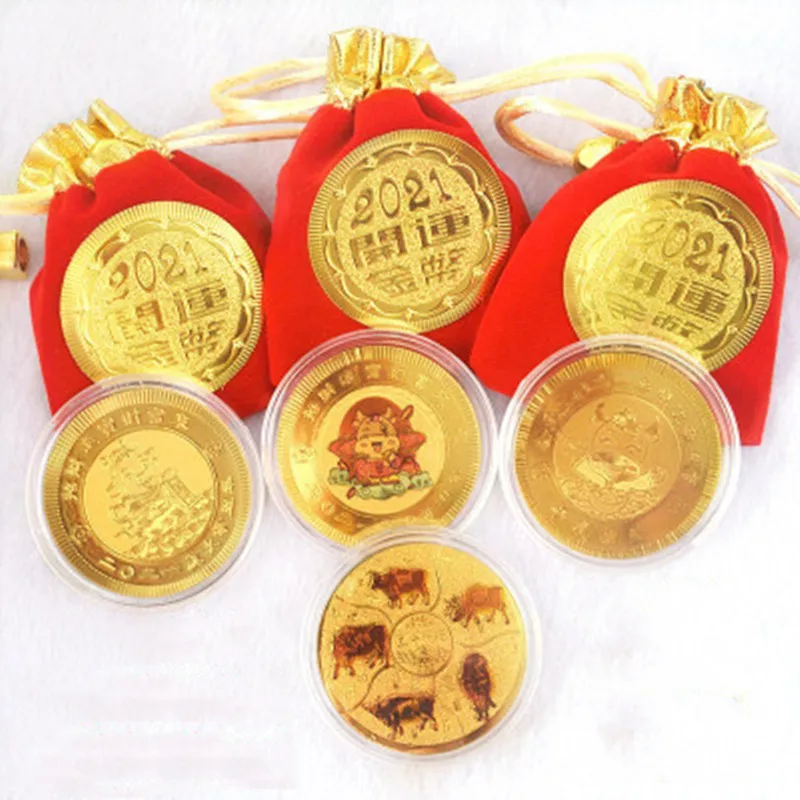 1pc 2021 New Year Gold Coin Ox Commemorative Acrylic Coins For Gift with Bag Golden Bull Lucky Gold foil paper Coin
1pc 2021 New Year Gold Coin Ox Commemorative Acrylic Coins For Gift with Bag Golden Bull Lucky Gold foil paper Coin
