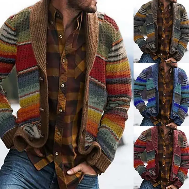 Vintage Sweater Men's Knitwear Autumn Color Block Rainbow Striped Sweater Tops Men Cardigans 2020 Fall Casual Knitted Cardigan
Vintage Sweater Men's Knitwear Autumn Color Block Rainbow Striped Sweater Tops Men Cardigans 2020 Fall Casual Knitted Cardigan