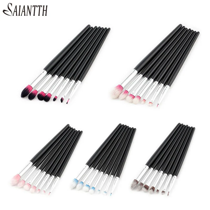 

SAIANTTH 7pcs black wood eyes makeup brushes set kit eyeshadow eyebrow eyeliner brush eye professional cosmetic tool maquiagem