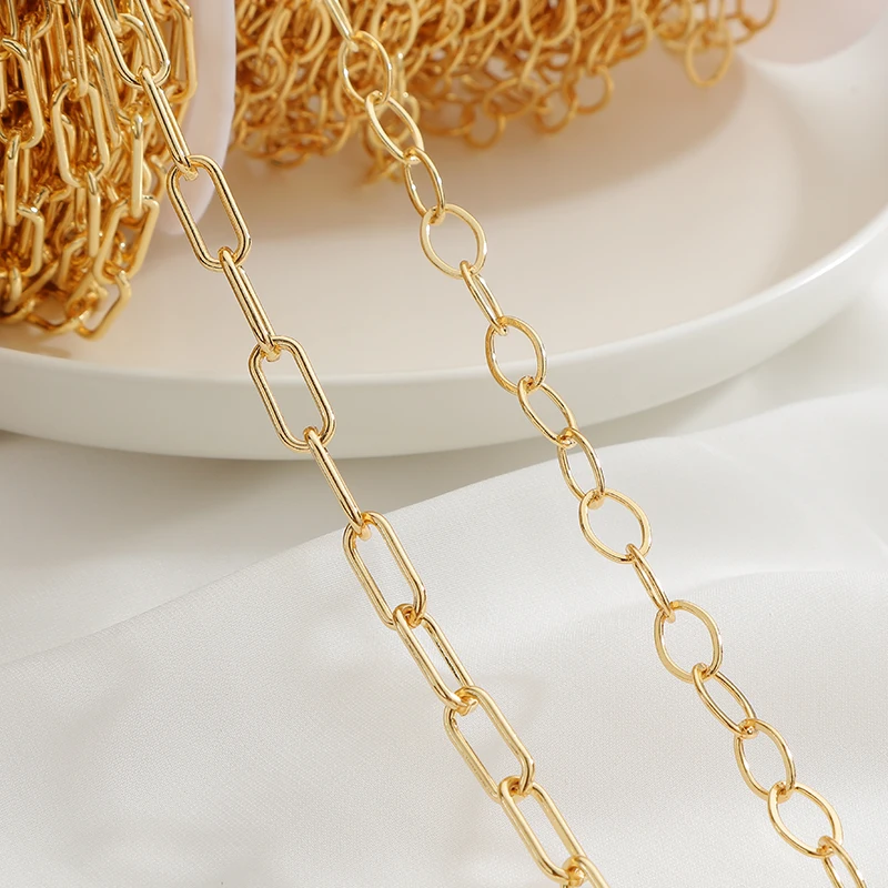 

14K Gold Plated Brass Heavy Circle Rolo Cable Chain Chunky Chains Bulk for Punk Rock Diy Necklace Jewelry Making Accessories