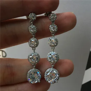 Luxury Female White Crystal Drop Earrings Classic Silver Color Wedding Earrings Vintage Long Round Dangle Earrings For Women 
Luxury Female White Crystal Drop Earrings Classic Silver Color Wedding Earrings Vintage Long Round Dangle Earrings For Women