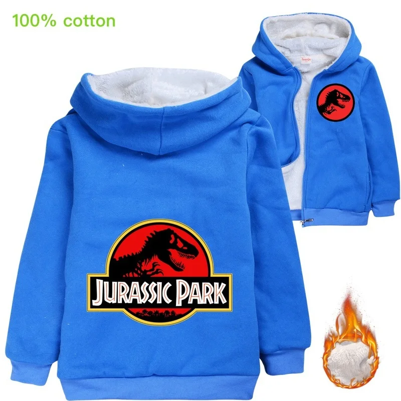 

Cartoon dinosaur print jacket boy winter velvet warmth Clothes baby girls boys hoodies jackets outfit Jurassic Kids Thick coat