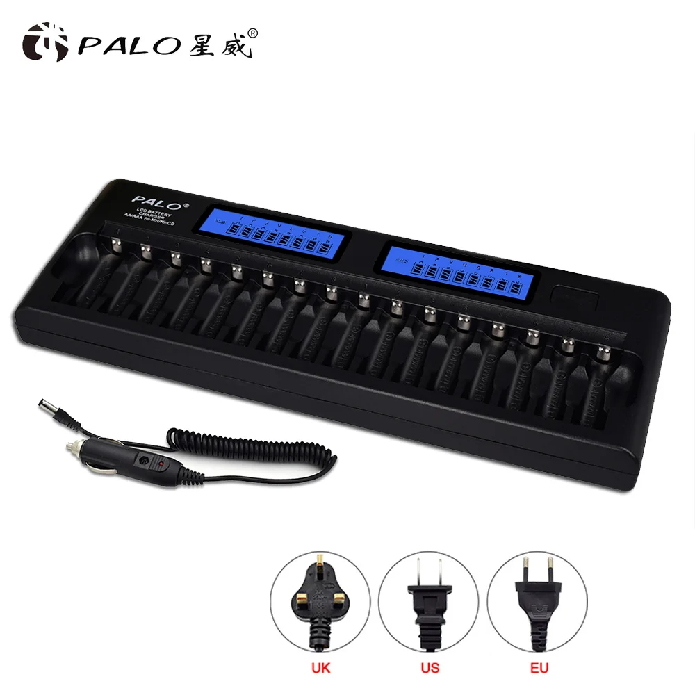 PALO Original 16 Slots Intelligent 2xLCD Display AA/AAA Battery Charger For NI-MH NI-CD Rechargeable Batteries With Car Charger
PALO Original 16 Slots Intelligent 2xLCD Display AA/AAA Battery Charger For NI-MH NI-CD Rechargeable Batteries With Car Charger