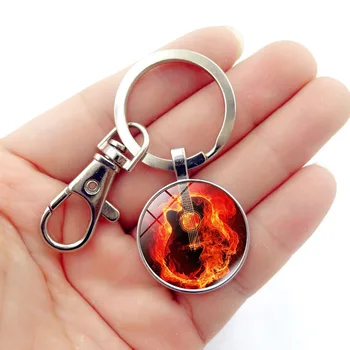 WG 1pc Rock Band Guitar Pendant Keychain Time Gem&stone Handmade Keychains Key Ring Key Holder for Women Car Bags Accessories