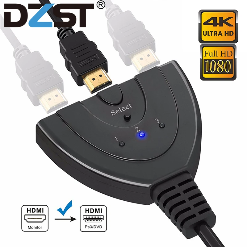 DZLST HDMI Сплиттер 4K * 2K 3 порта s мини коммутатор кабель 1.4b 1080P для DVD HDTV Xbox PS PS4 в 1 выход