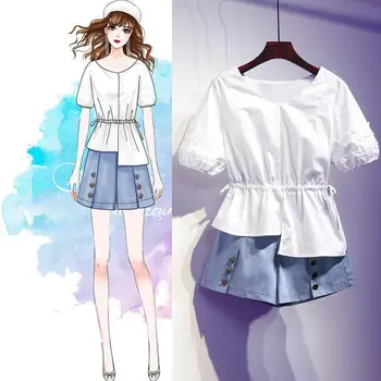 2 Piece Summer Fashion Set Women White Crop Irregular Short Sleeve Shirt Sop + Thin Loose Denim Shorts Korean Fashion Clothing
2 Piece Summer Fashion Set Women White Crop Irregular Short Sleeve Shirt Sop + Thin Loose Denim Shorts Korean Fashion Clothing