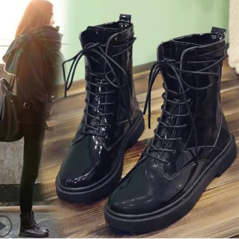 2019 New Winter Motorcycle Boots Women British Style Comfortable Round Mid-calf Boots Low Heel Lace-up women Martin boots
2019 New Winter Motorcycle Boots Women British Style Comfortable Round Mid-calf Boots Low Heel Lace-up women Martin boots