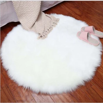 

Round Soft Faux Sheepskin Fur Area Rugs For Livingroom Bedroom Floor Shaggy Silky Plush Carpet White Faux Fur Rugs Chair Cover