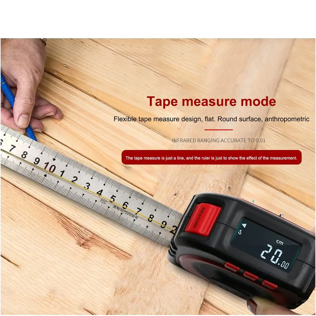 3-in-1 Digital Multi-function Measure Tape Infrared Laser Distance Meter Measuring Tool Range Finder Roll Cord Mode Gauge Tool
3-in-1 Digital Multi-function Measure Tape Infrared Laser Distance Meter Measuring Tool Range Finder Roll Cord Mode Gauge Tool