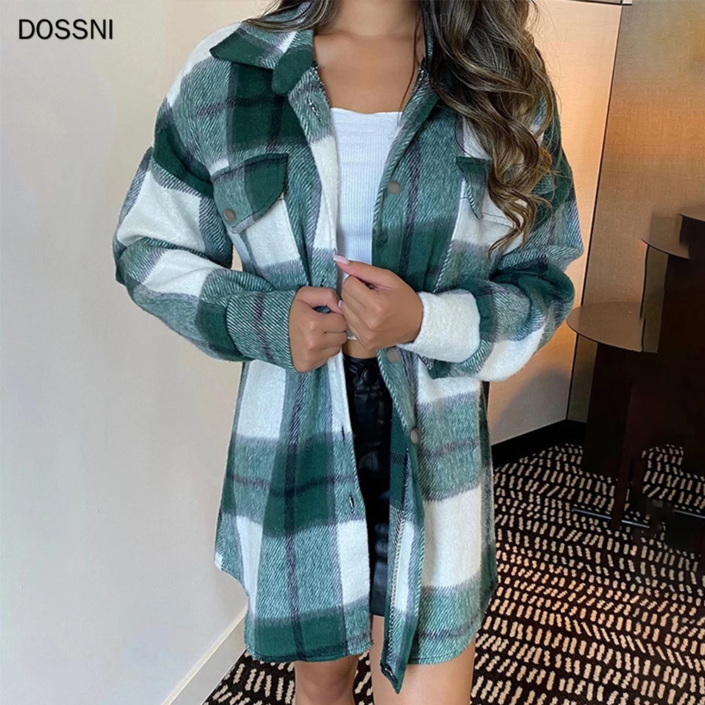 DOSSNI Plaid Overshirt Wool Blend Jacket Check Lapel Collar Long Sleeve Coat Women Oversized Pockets With Flaps Button Tops
DOSSNI Plaid Overshirt Wool Blend Jacket Check Lapel Collar Long Sleeve Coat Women Oversized Pockets With Flaps Button Tops