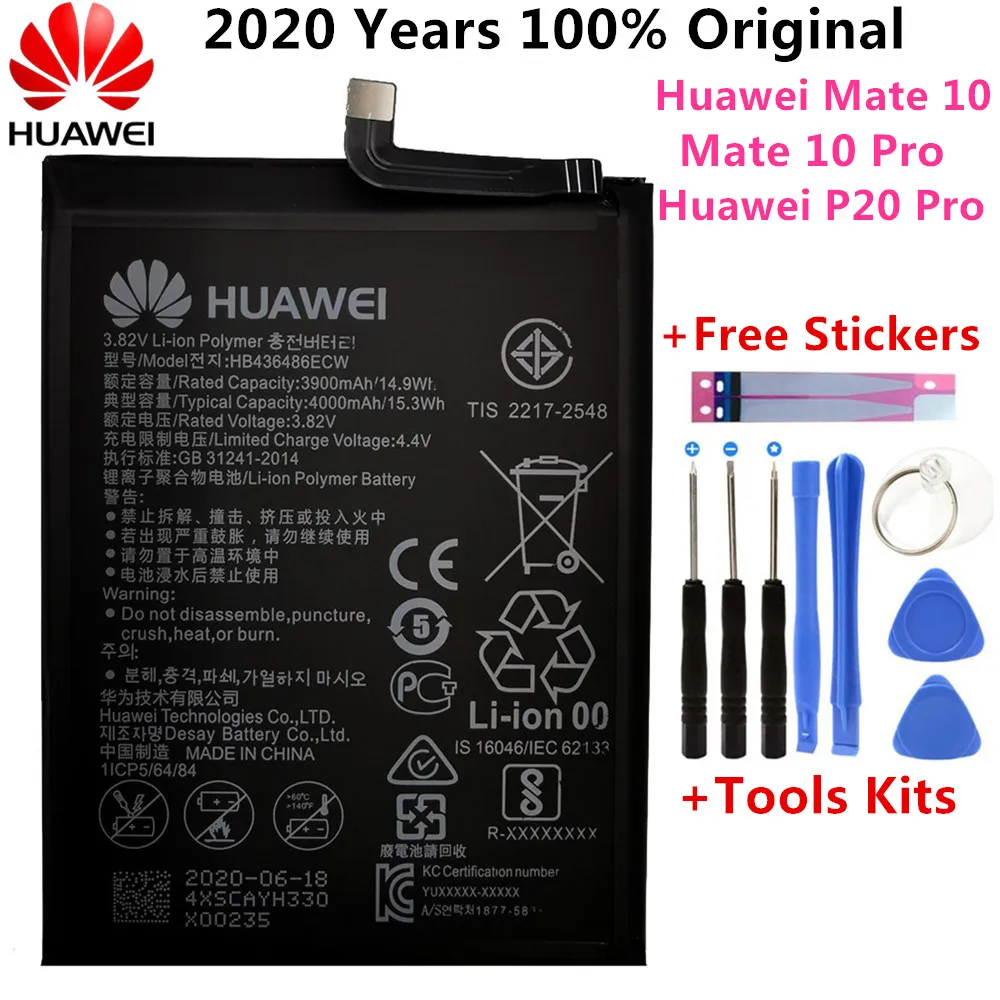 

100% Original Hua Wei Battery 4000mAh HB436486ECW For Huawei mate10 / Mate10 pro/ Mate 20 Pro/Mate X ALP-AL00 batterie+Tools