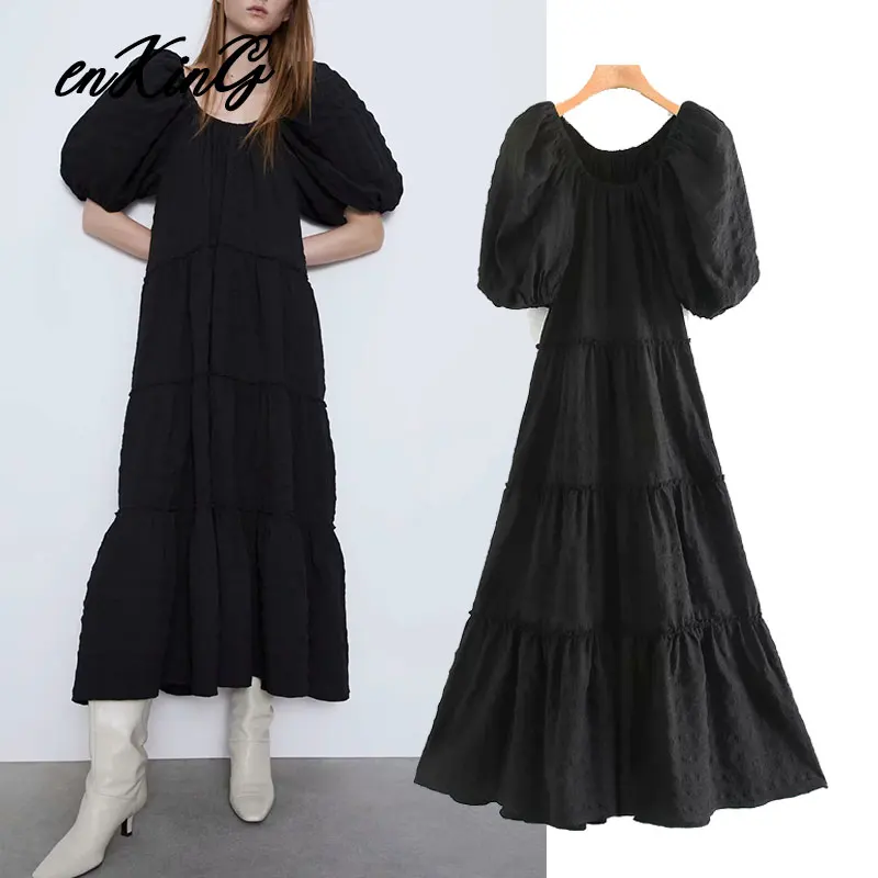 2020 england style vintage texture cascading puff sleeve loose black midi za dress women vestidos de fiesta de noche vestidos
2020 england style vintage texture cascading puff sleeve loose black midi za dress women vestidos de fiesta de noche vestidos