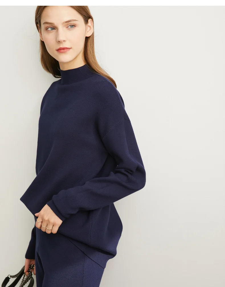 Amii minimalist Korean fashion knitting suit womens new half high neck sweater soft knit pant 11940516