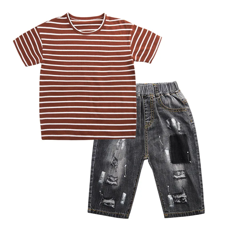 2019 New Summer Boys Tracksuit Striped T Shirt + Denim Shorts Clothes 2pcs Boy's Set Children Kids Hole Jeans Clothing
2019 New Summer Boys Tracksuit Striped T Shirt + Denim Shorts Clothes 2pcs Boy's Set Children Kids Hole Jeans Clothing