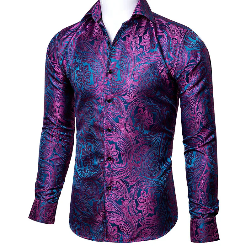 

Fashion Designer Purple Men Silk Shirt Vintage Long Sleeve Shirt Spring Autumn Casual Fit-Dress Party Gifts Male Barry.Wang