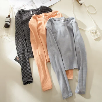 Stripes Short Long Sleeve Slim Fit T-shirt Women's 2020 New Style Crew Neck Pure Cotton Versatile Autumn Clothing on Clothes 
Stripes Short Long Sleeve Slim Fit T-shirt Women's 2020 New Style Crew Neck Pure Cotton Versatile Autumn Clothing on Clothes