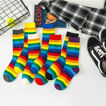 Cotton Elasticity Sweat Women's Long Socks Luxury Candy Color Rainbow Striped Sporty Meias Casual Retro Harajuku Socks
Cotton Elasticity Sweat Women's Long Socks Luxury Candy Color Rainbow Striped Sporty Meias Casual Retro Harajuku Socks