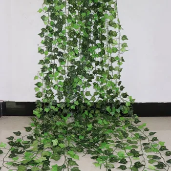 

100 sztuk liść 1 sztuka 2.4M Home Decor sztuczny liść bluszczu girlanda roślinna sztuczne pnącze kwiaty Creeper zielony bluszcz