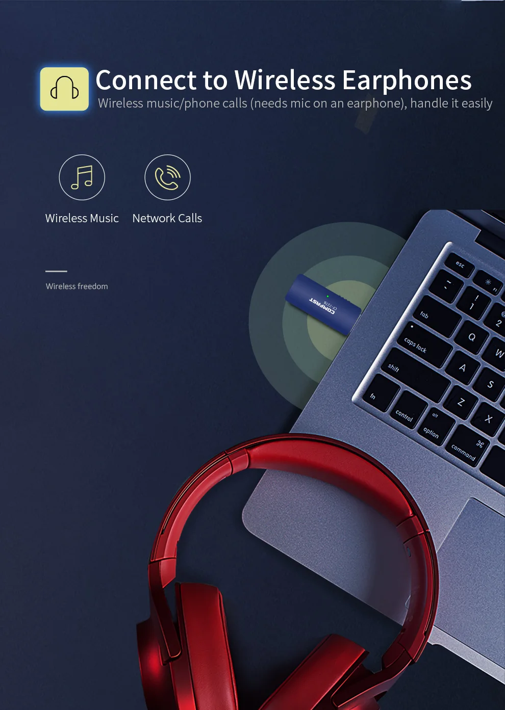 Generic Wireless USB WiFi Bluetooth Compatible 4.2 Dongle 1300Mbps For