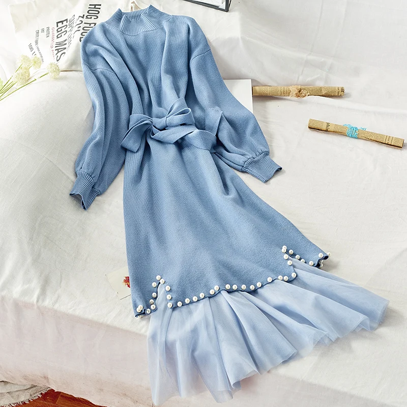 Taotrees Autumn Female Temperament Vogue Beaded Bow Waist Belt Knitted Dress and Elastic Waist Screen Skirt Two Piece Set
Taotrees Autumn Female Temperament Vogue Beaded Bow Waist Belt Knitted Dress and Elastic Waist Screen Skirt Two Piece Set