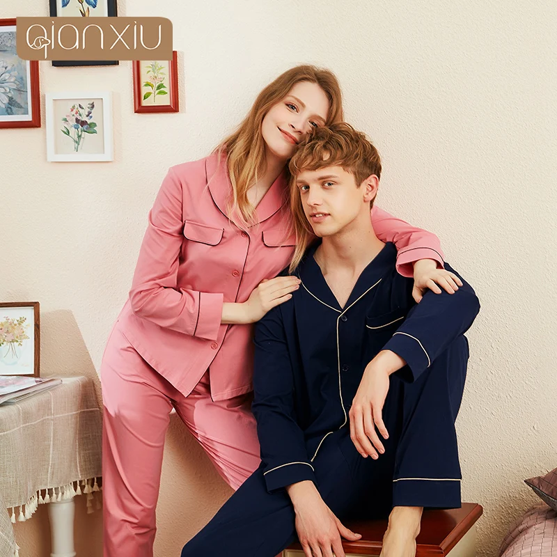 QianXiu autumn and winter new couple lapel button bamboo fiber men's pajamas suit simple and comfortable home service
QianXiu autumn and winter new couple lapel button bamboo fiber men's pajamas suit simple and comfortable home service
