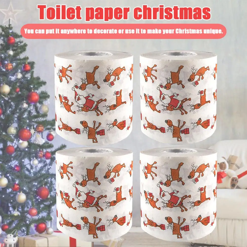 4pcs bath paper christmas printed home santa claus bath toilet