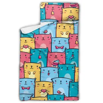 Cute Colorful Cats Pattern Nap Mat with blanket and Pillow for Toddler Baby Girls Portable Rolled Travel Blanket 
Cute Colorful Cats Pattern Nap Mat with blanket and Pillow for Toddler Baby Girls Portable Rolled Travel Blanket