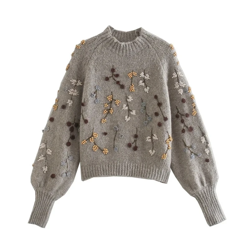Women's Round Neck Long Sleeve Chic Flowers Beaded Fashion Knit Sweater Keeps Warm Autumn and Winter
Women's Round Neck Long Sleeve Chic Flowers Beaded Fashion Knit Sweater Keeps Warm Autumn and Winter