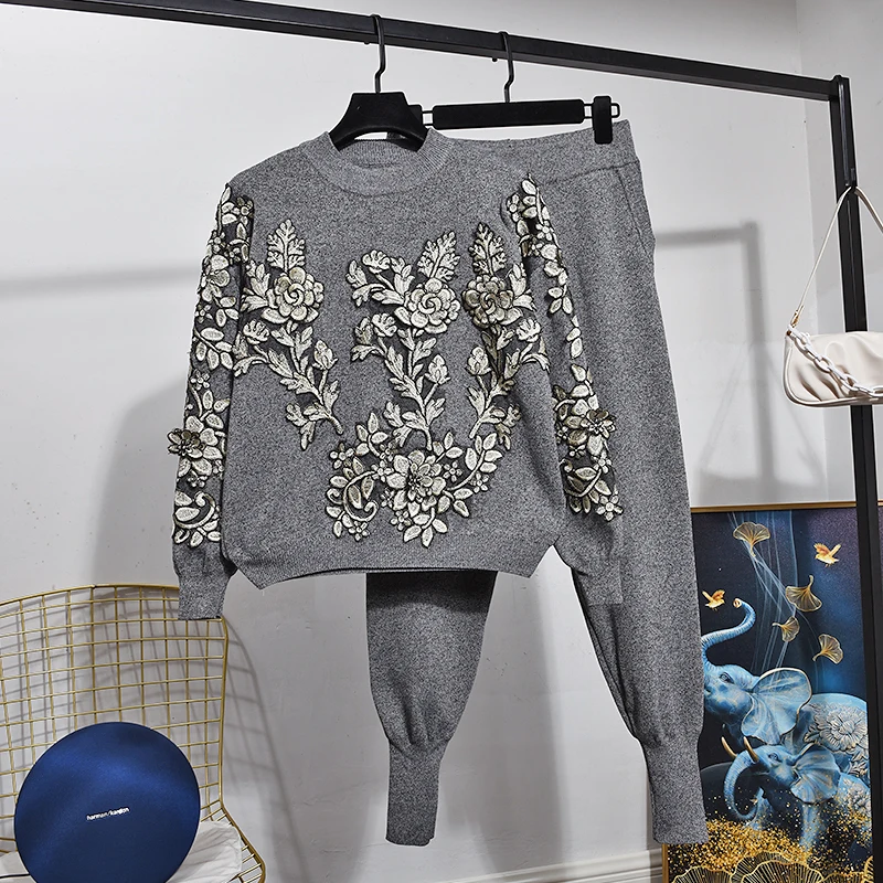 Embroidery Knitted Tracksuit Women Outfits Pullover Sweater Long Pants 2 Piece Set Fashion Loose Black Knitting Suit Female 2pc
Embroidery Knitted Tracksuit Women Outfits Pullover Sweater Long Pants 2 Piece Set Fashion Loose Black Knitting Suit Female 2pc