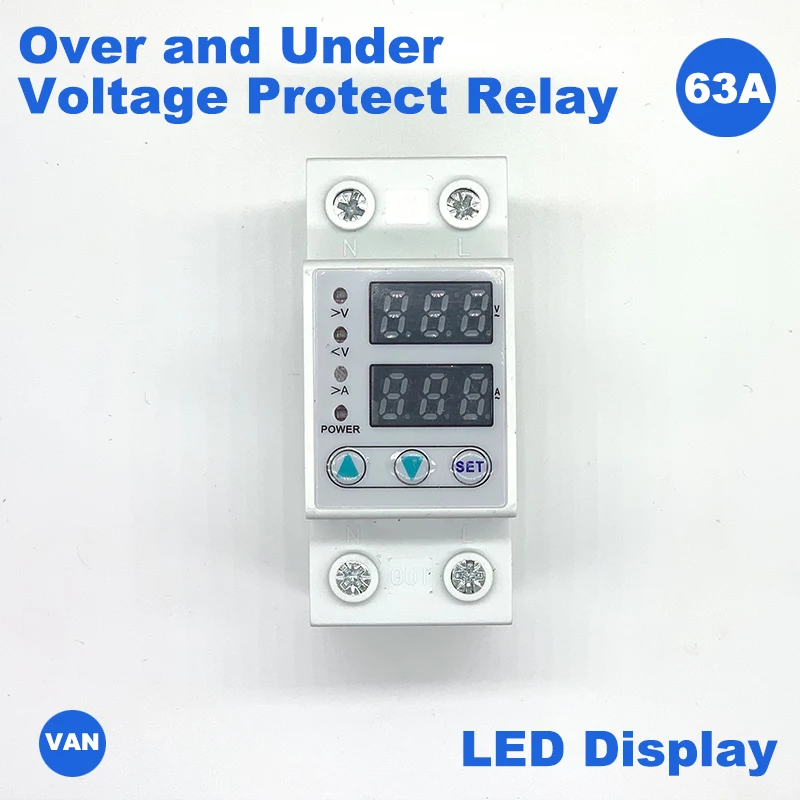 Household Protection 63A 220V Din Rail Adjustable Voltage Protector Relay with Over Current Protection
Household Protection 63A 220V Din Rail Adjustable Voltage Protector Relay with Over Current Protection